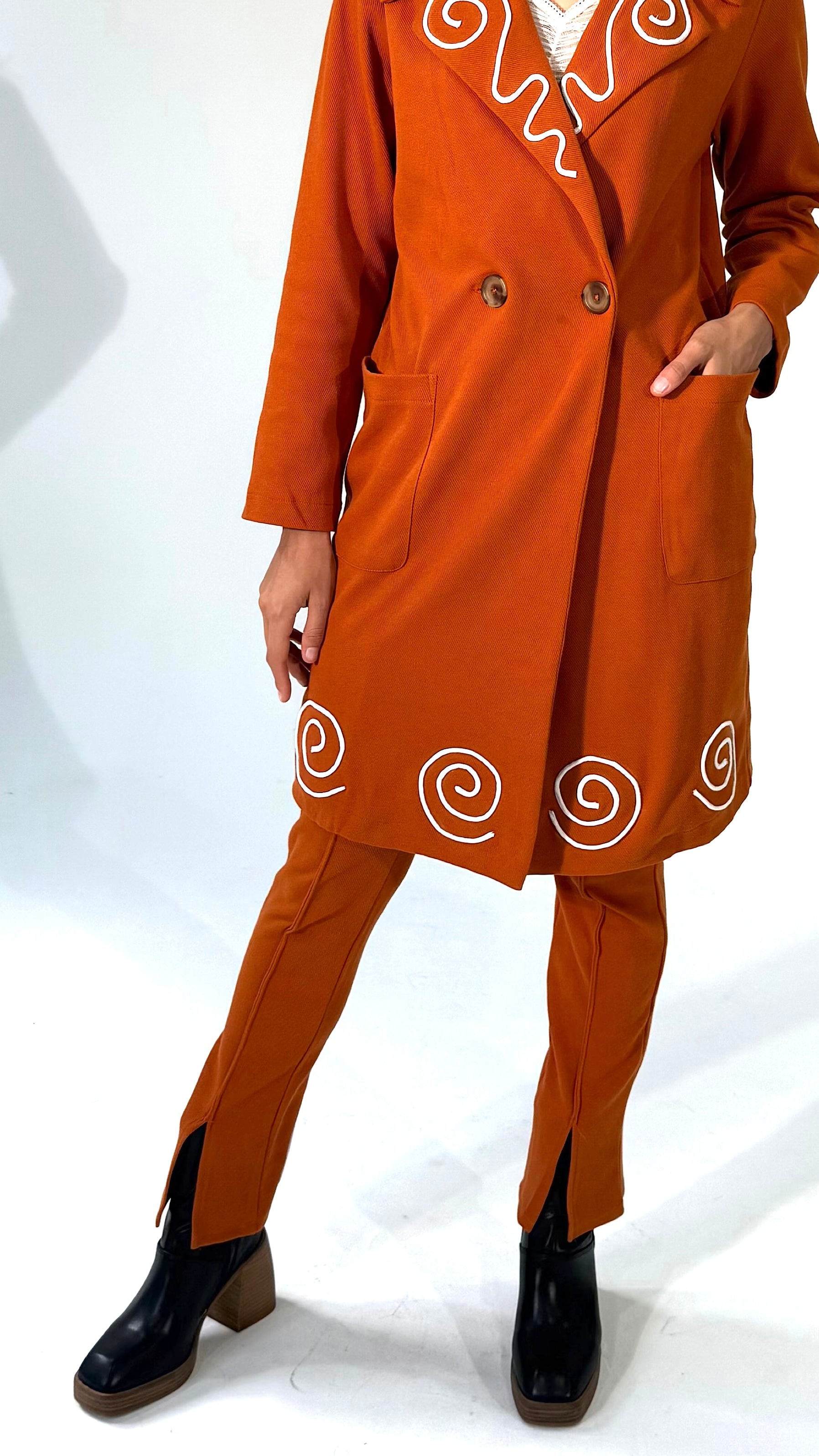Knit Pants with Front Pintuck/Slit and Spiral Design- 2 Colors
