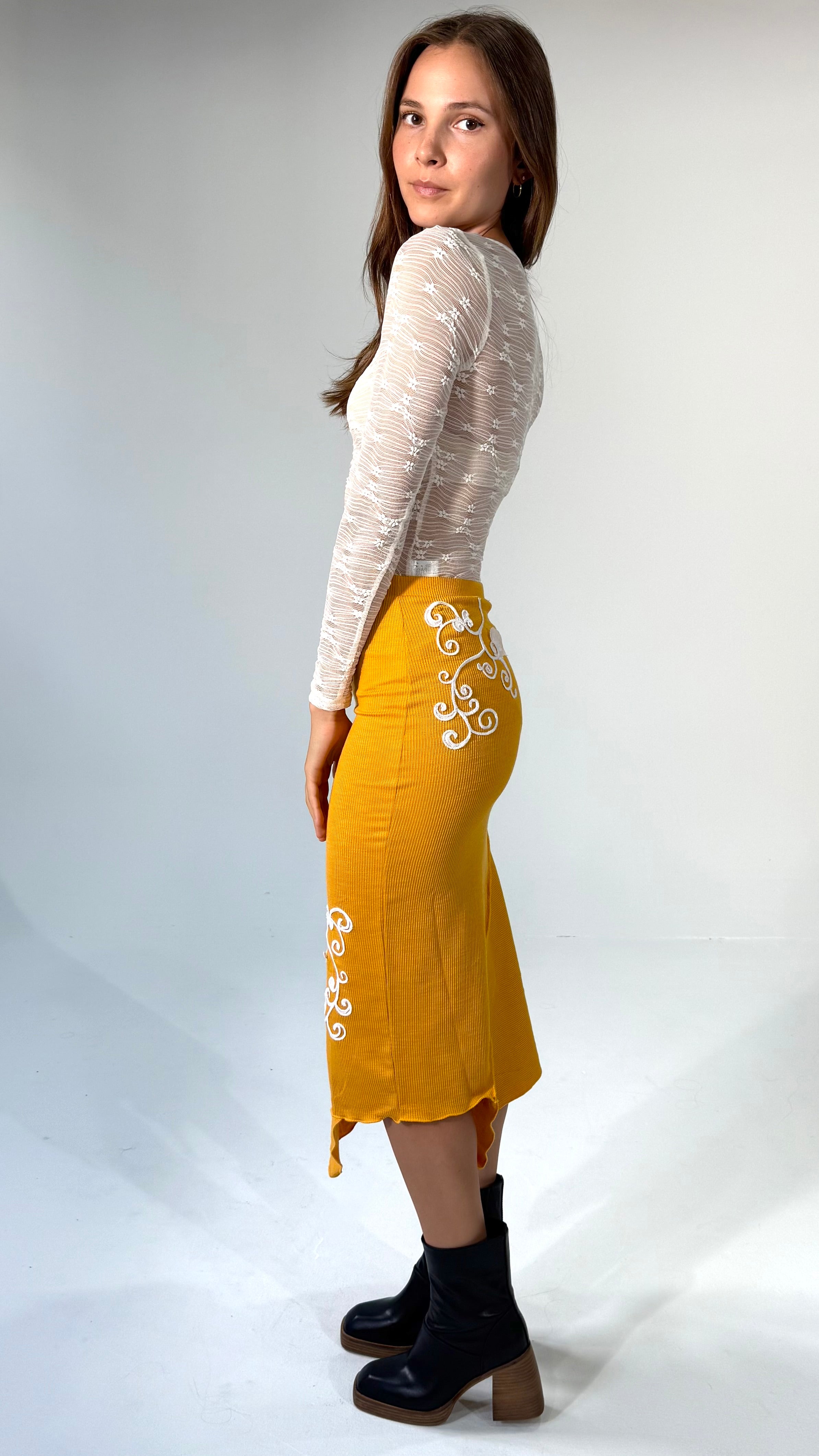 Merrowed Asymmetrical Midi Skirt- Golden