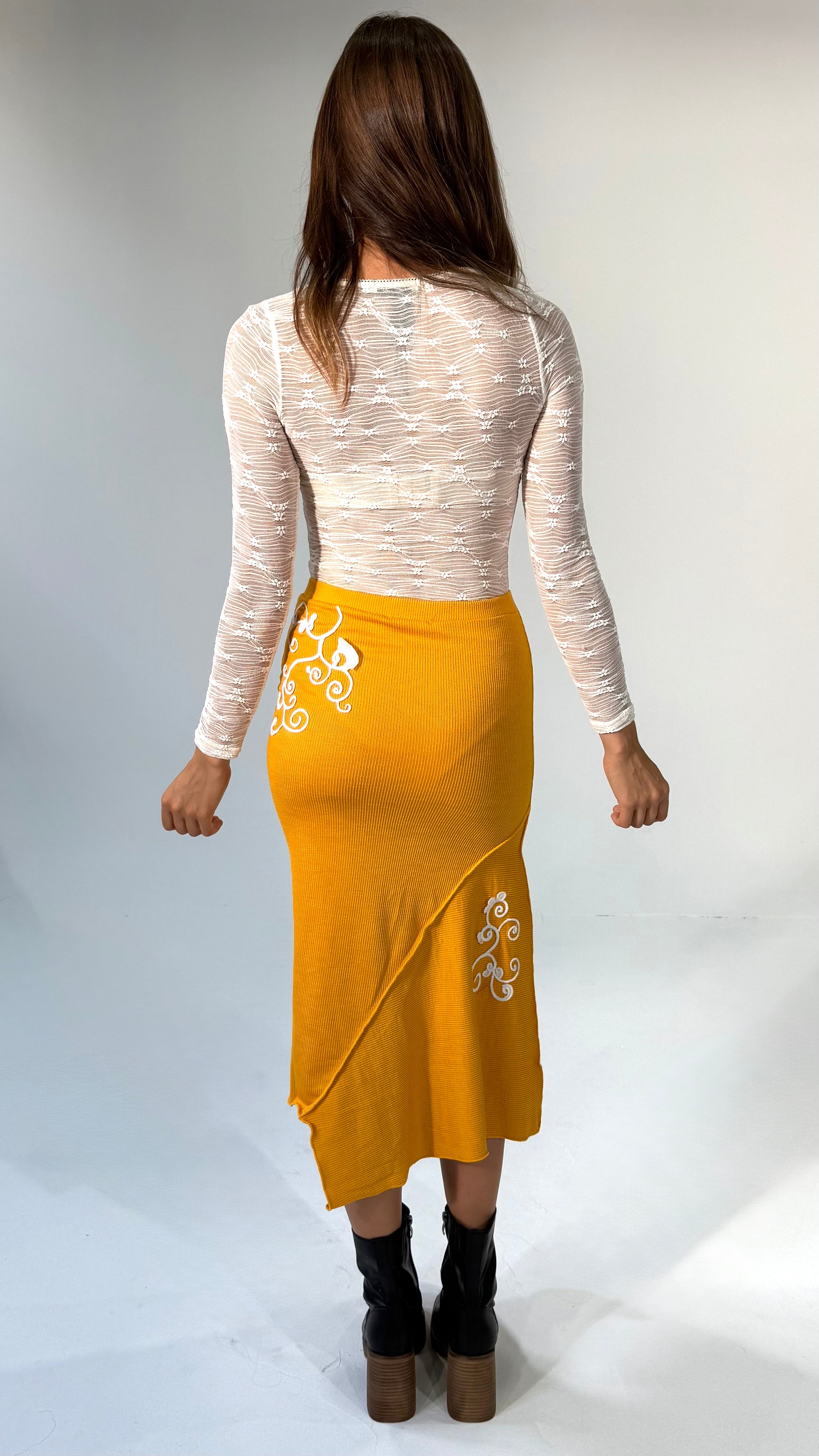 Merrowed Asymmetrical Midi Skirt- Golden