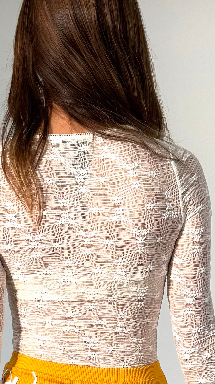 Ruched Front V-neck, Laced Body Suit- Cream