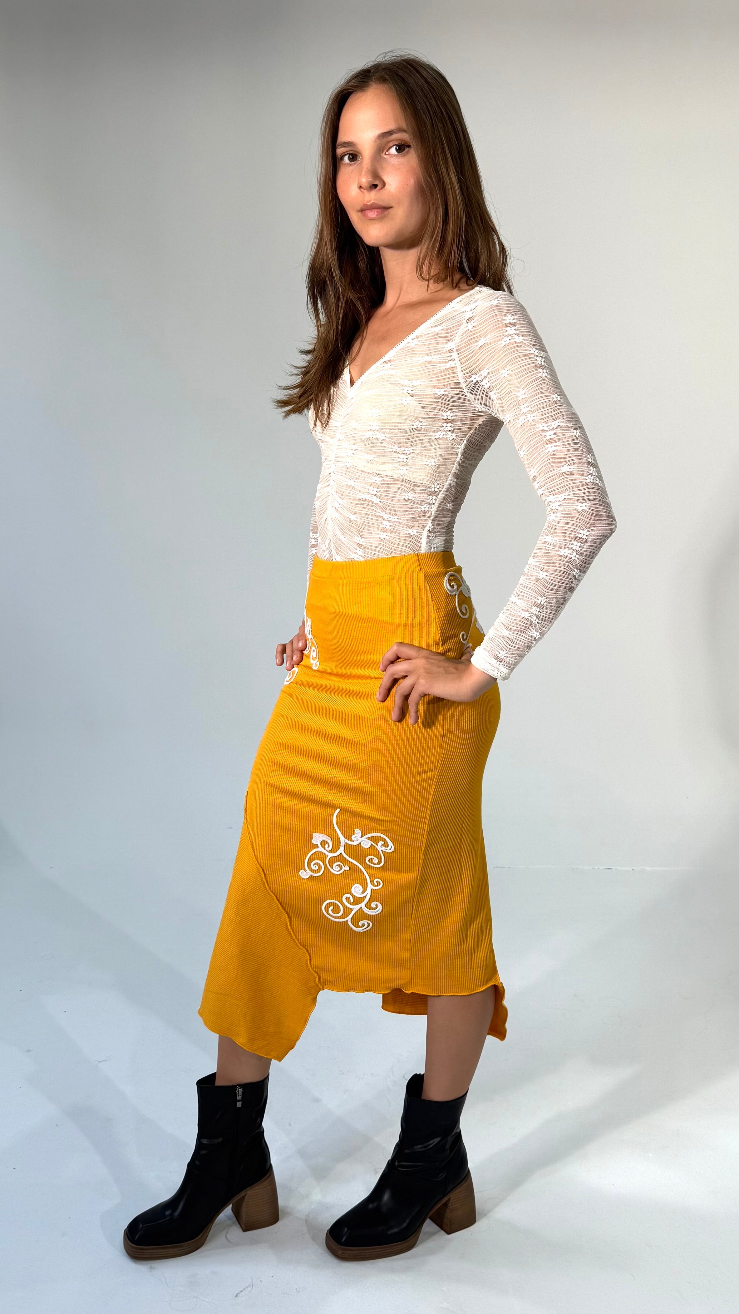 Merrowed Asymmetrical Midi Skirt- Golden