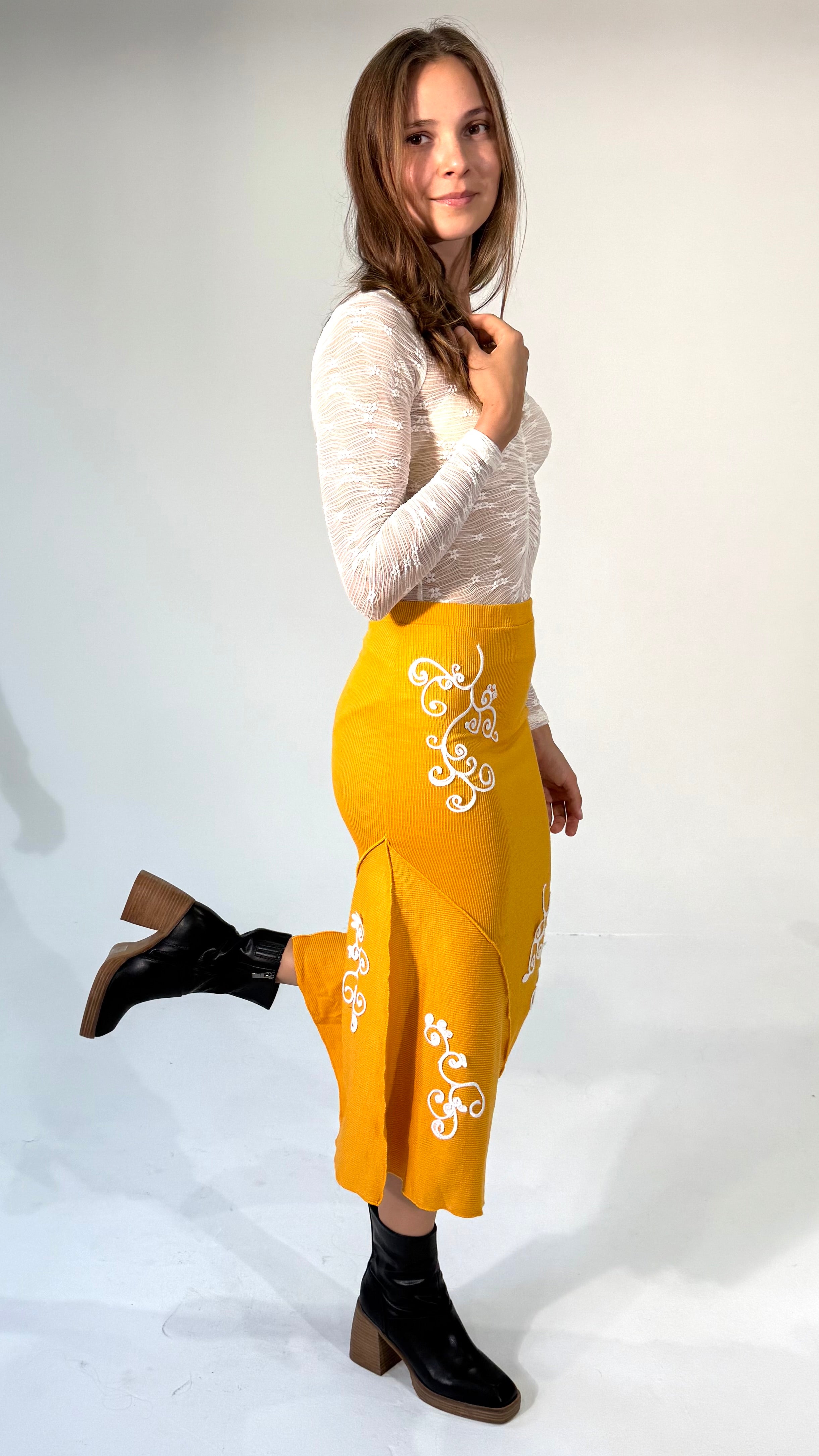 Merrowed Asymmetrical Midi Skirt- Golden