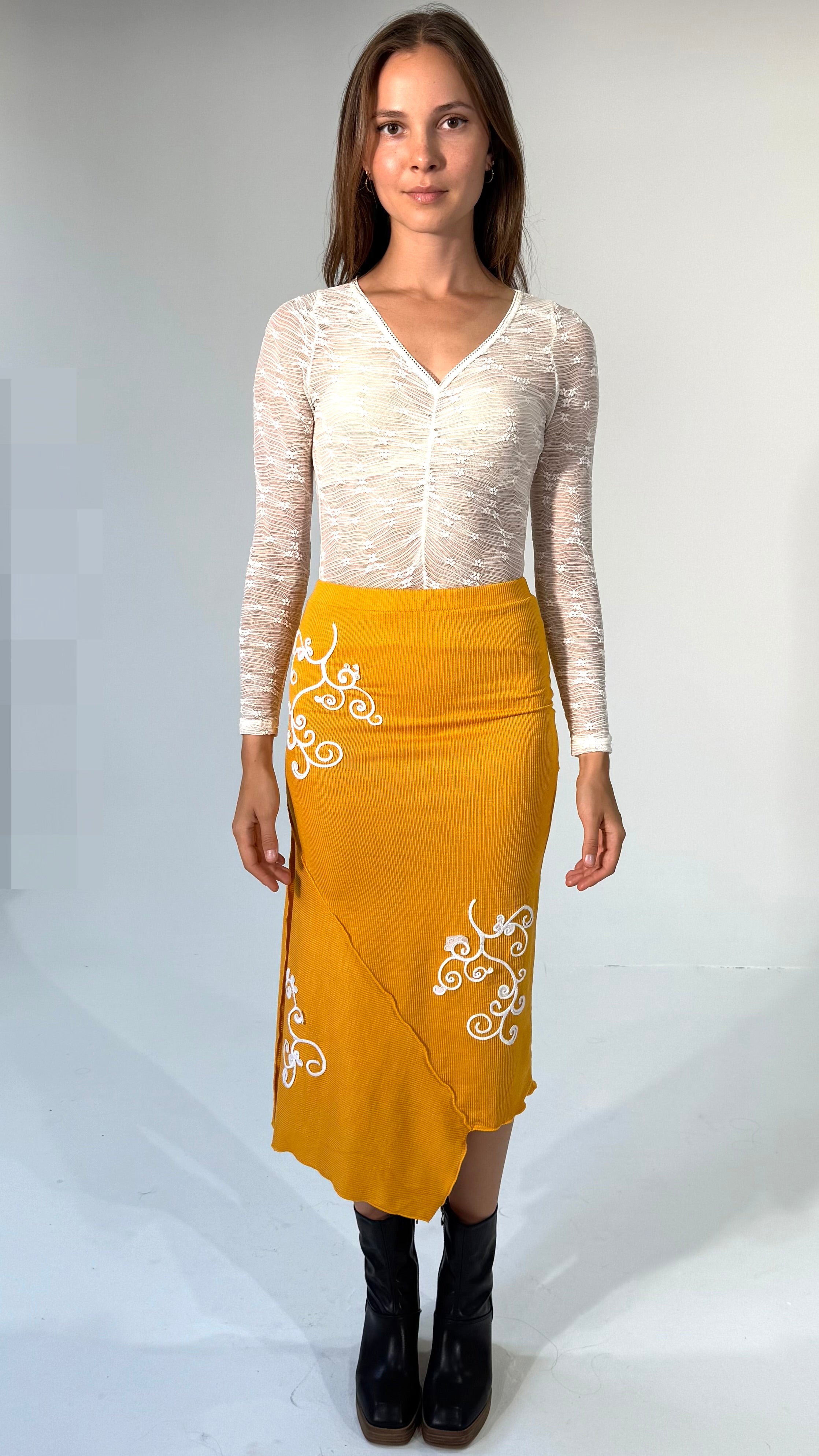 Merrowed Asymmetrical Midi Skirt- Golden