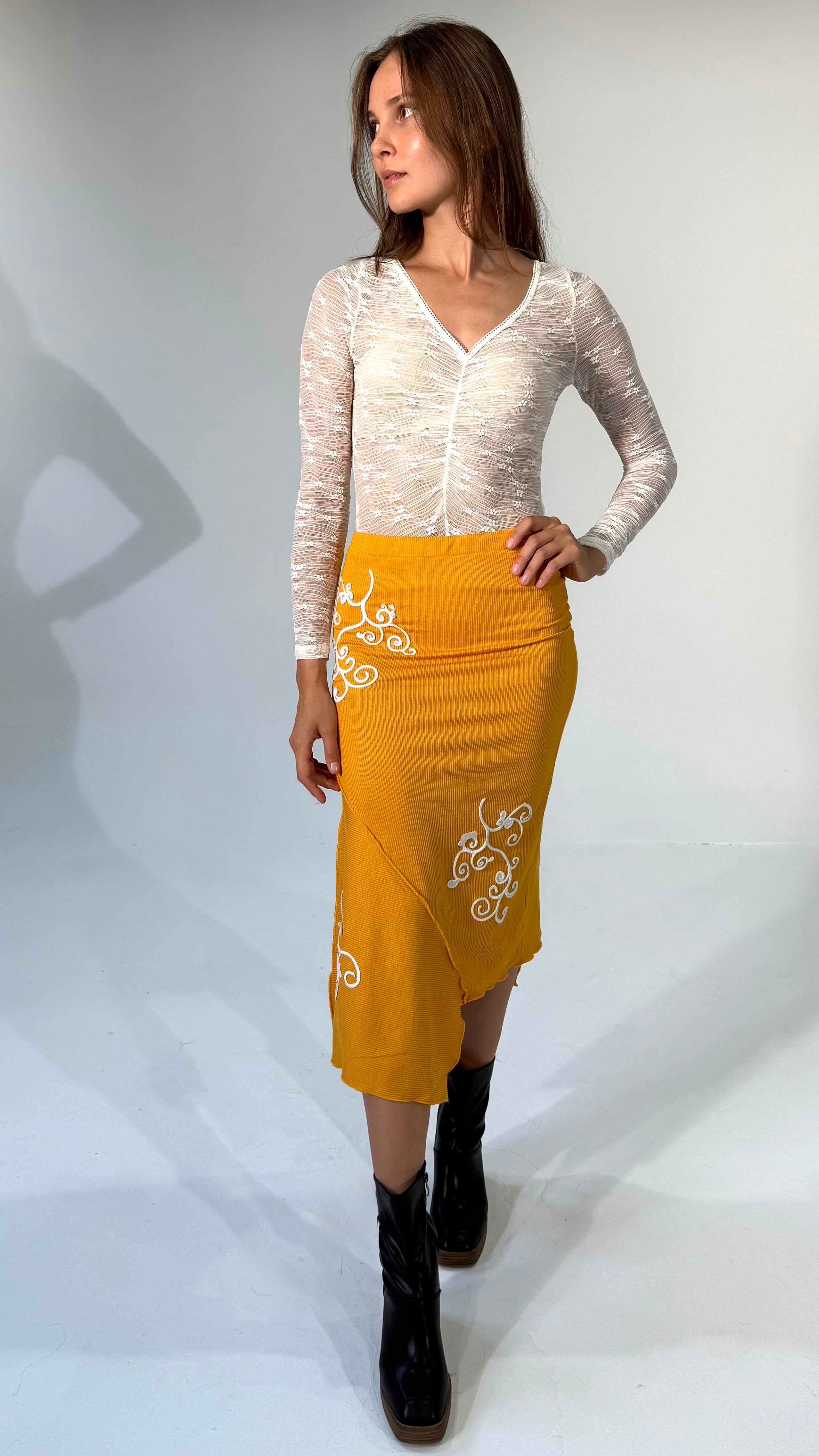 Merrowed Asymmetrical Midi Skirt- Golden