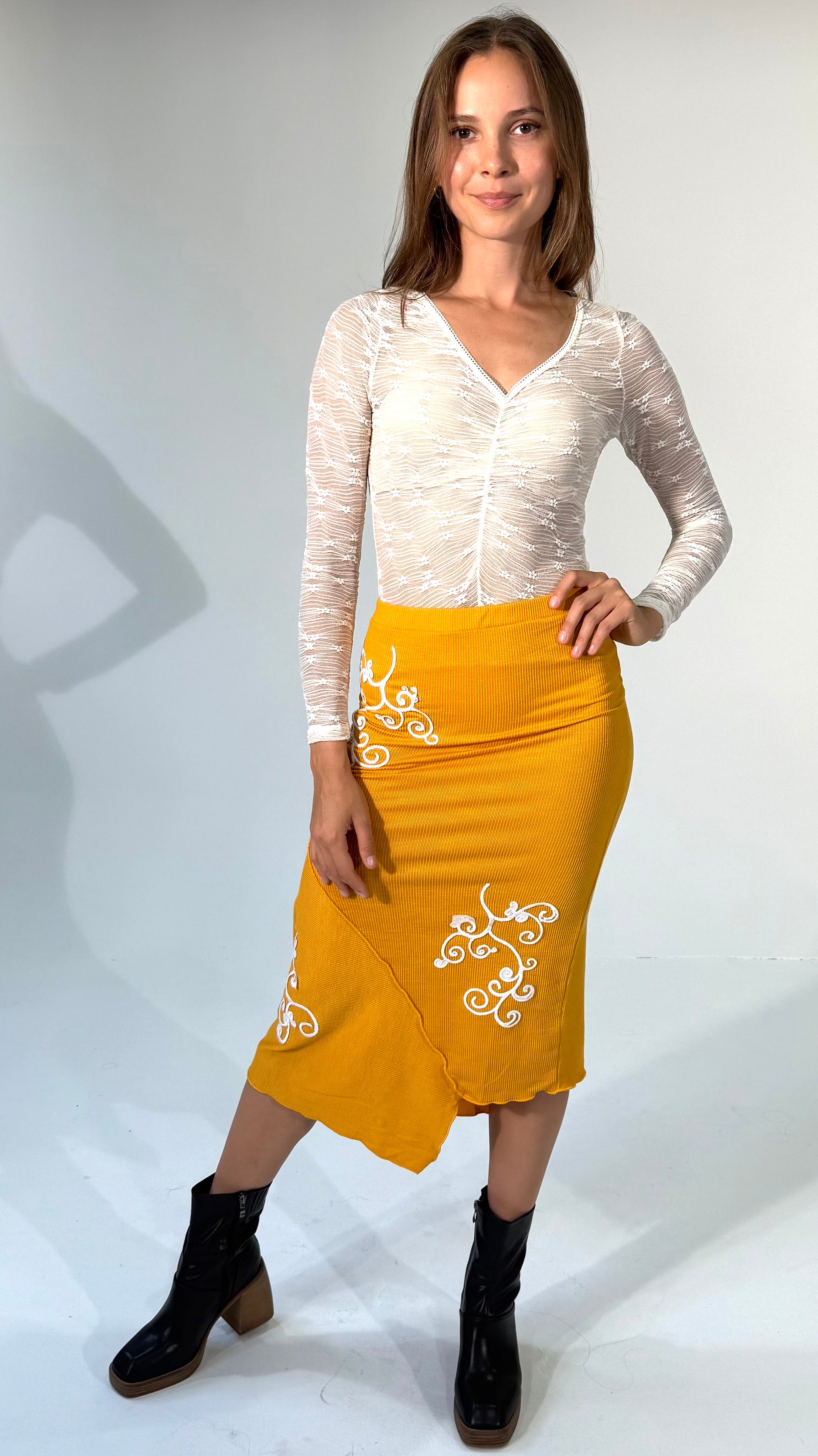 Merrowed Asymmetrical Midi Skirt- Golden