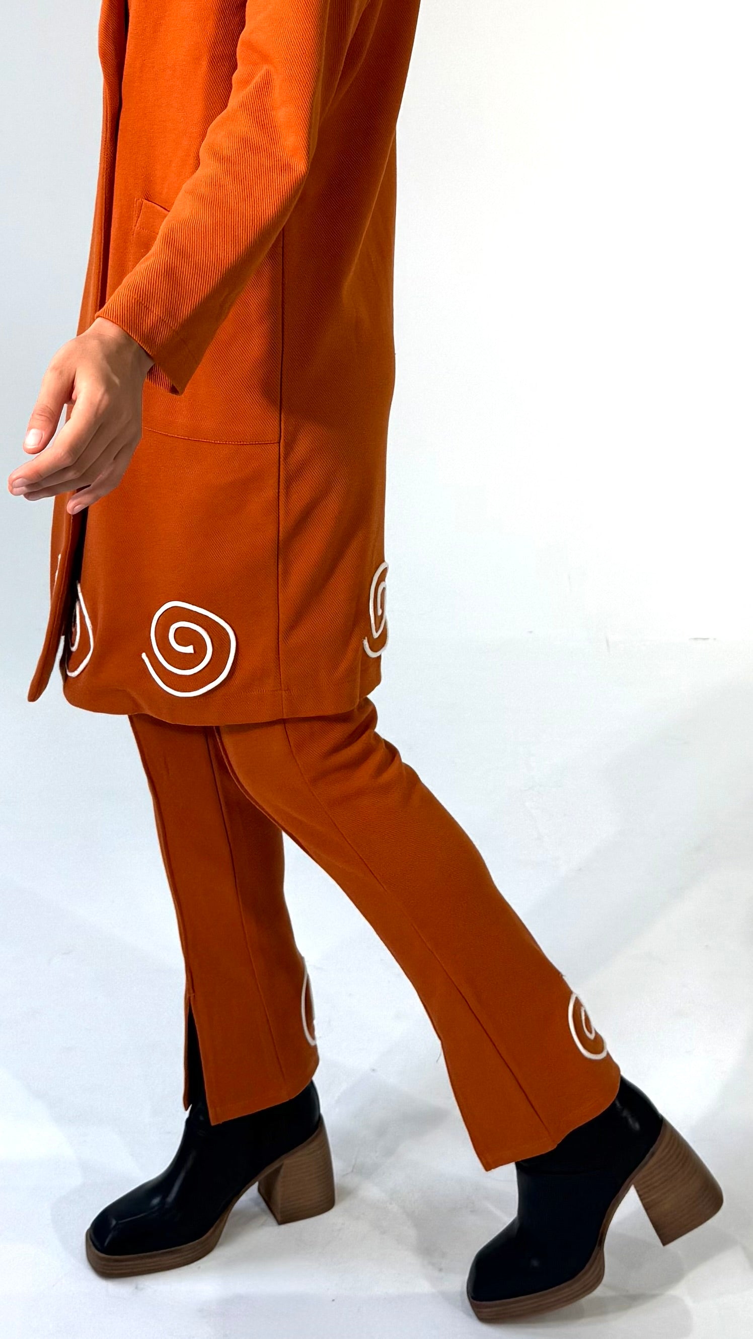 Knit Pants with Front Pintuck/Slit and Spiral Design- 2 Colors