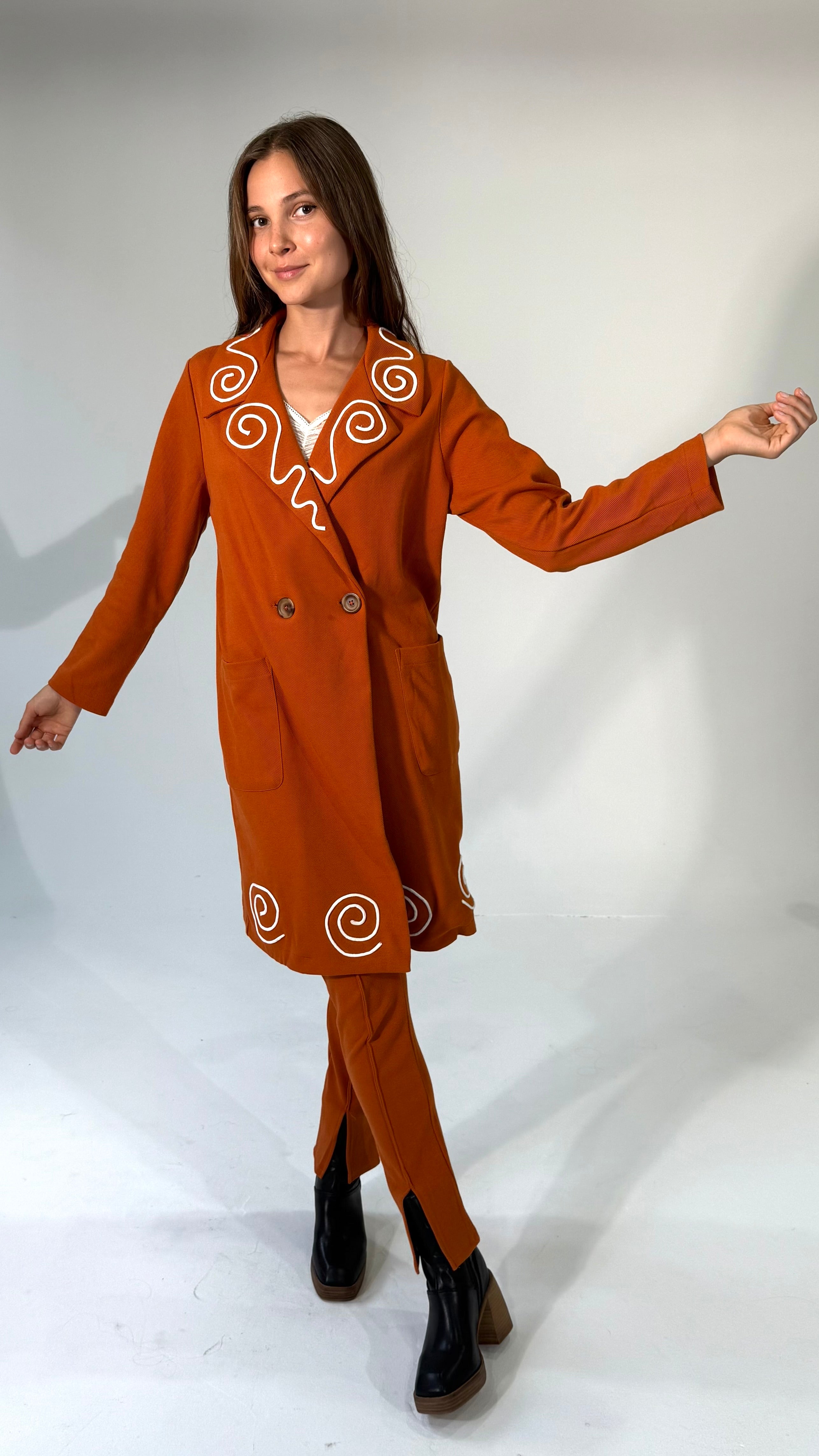 Knit Pants with Front Pintuck/Slit and Spiral Design- 2 Colors