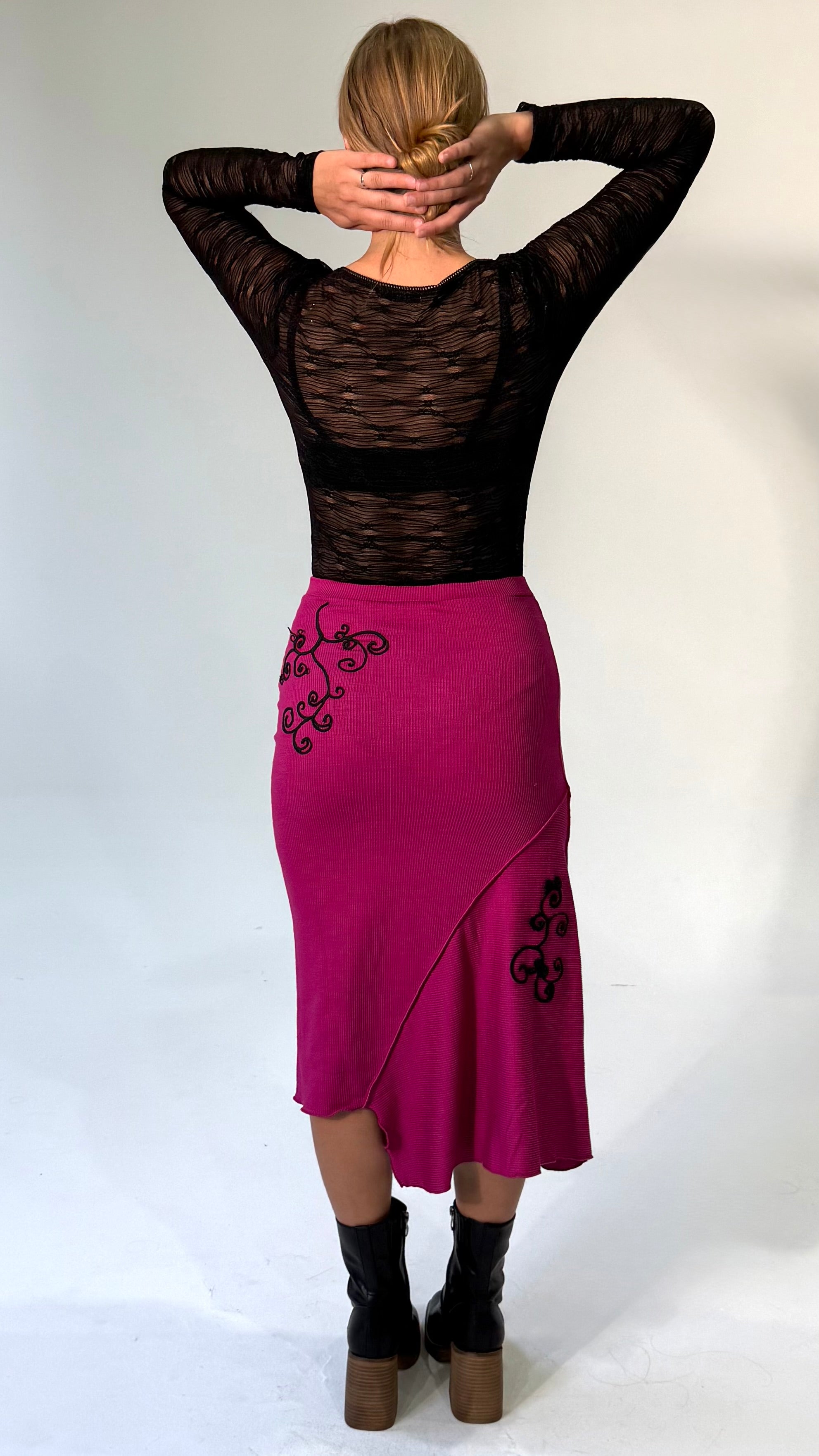 Merrowed Asymmetrical Midi Skirt-Magenta