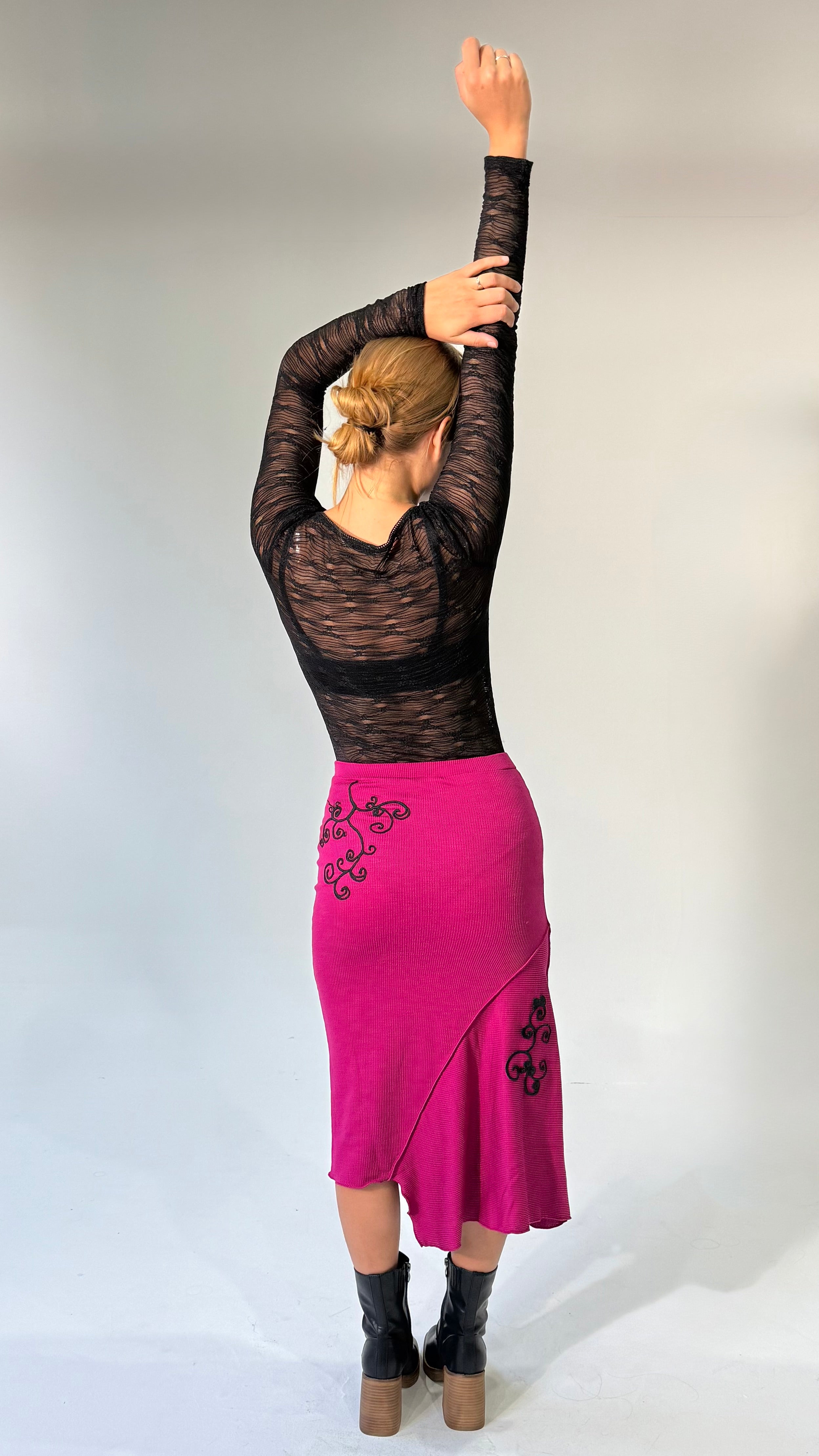 Merrowed Asymmetrical Midi Skirt-Magenta