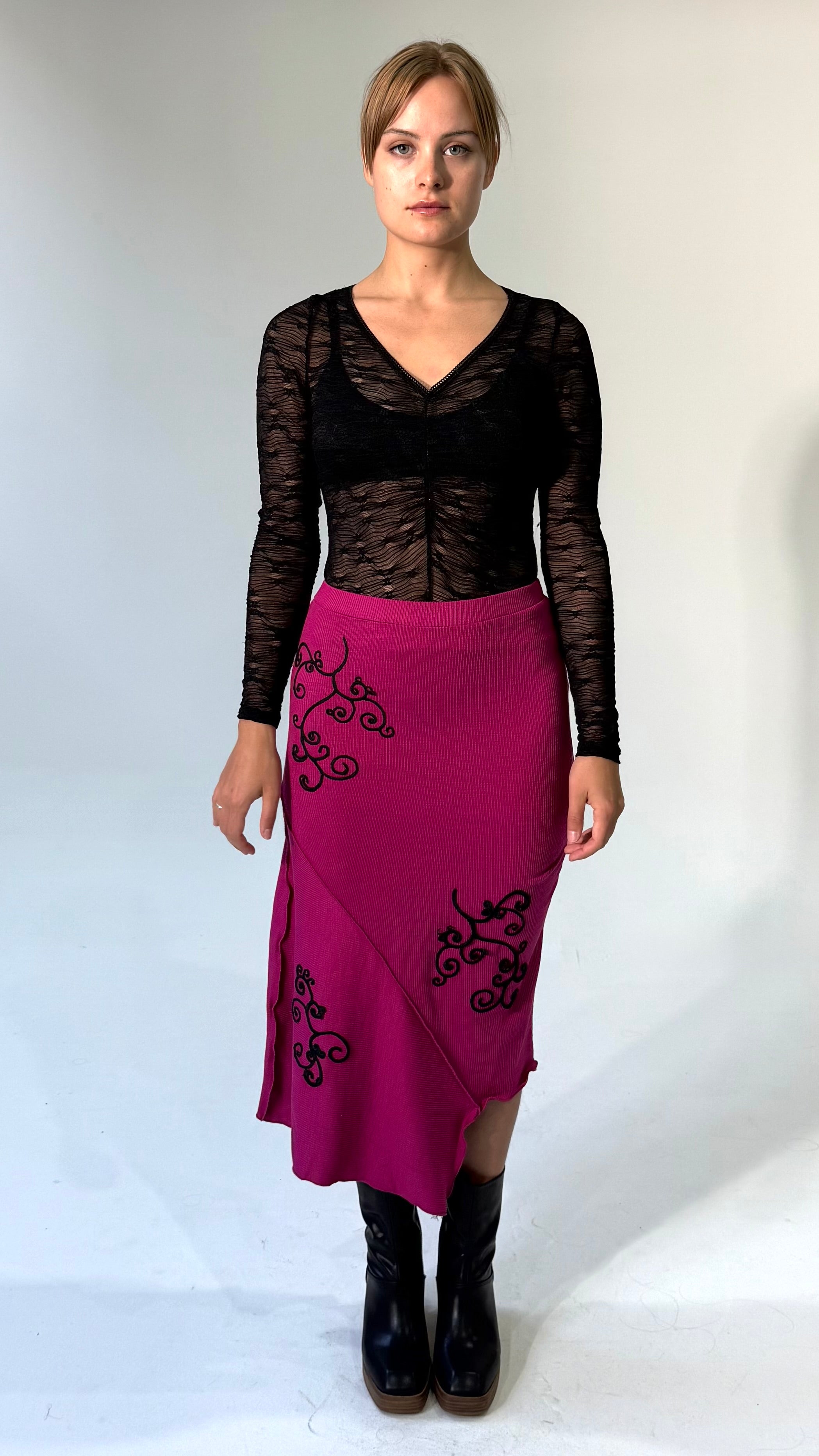 Merrowed Asymmetrical Midi Skirt-Magenta