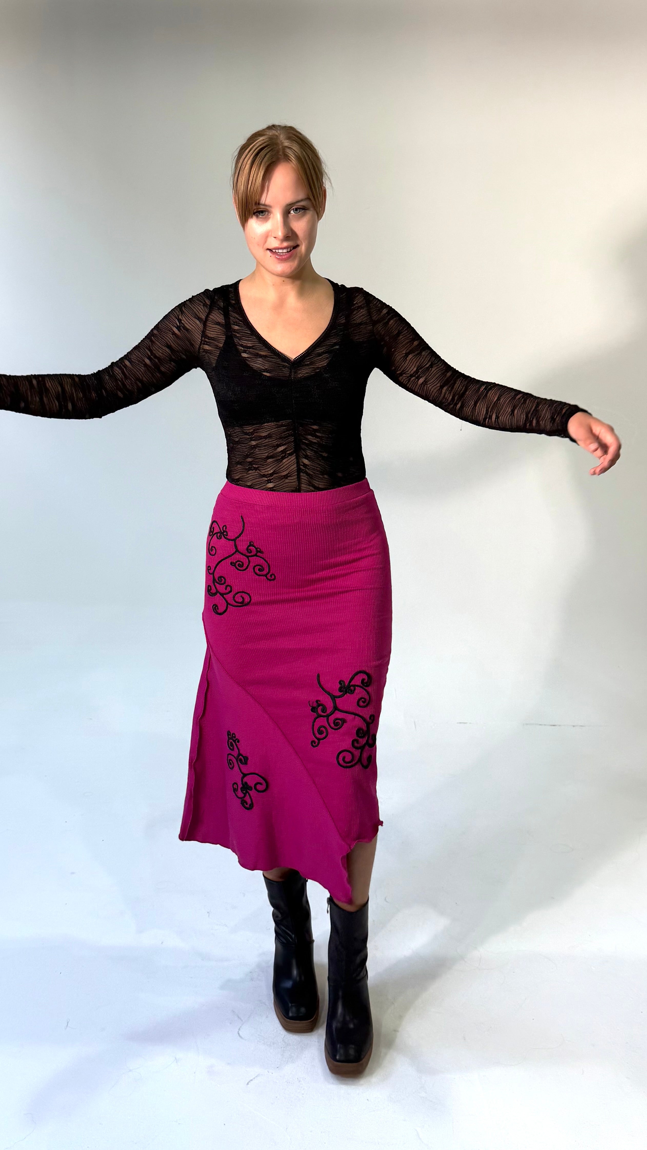 Merrowed Asymmetrical Midi Skirt-Magenta