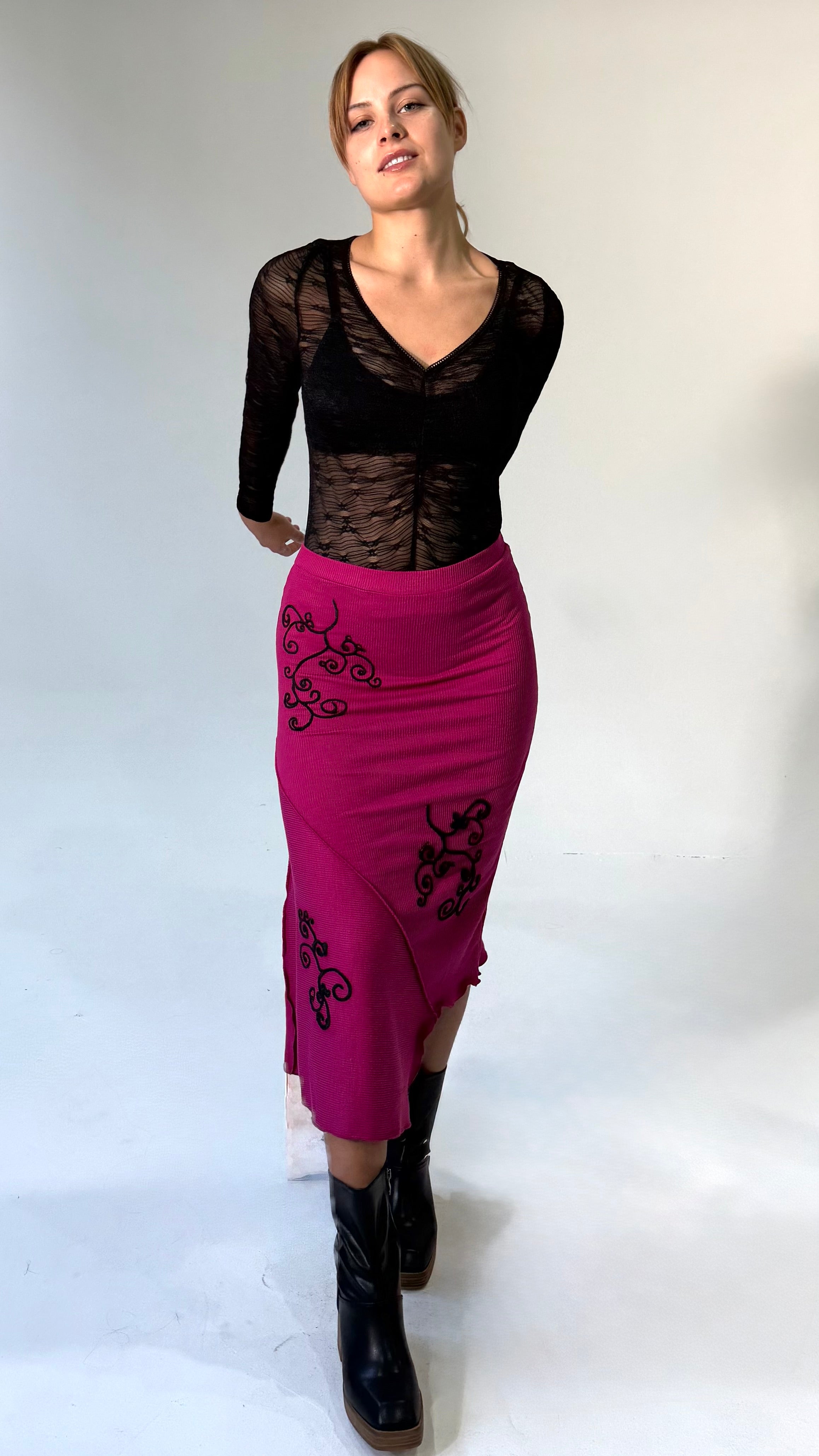 Merrowed Asymmetrical Midi Skirt-Magenta