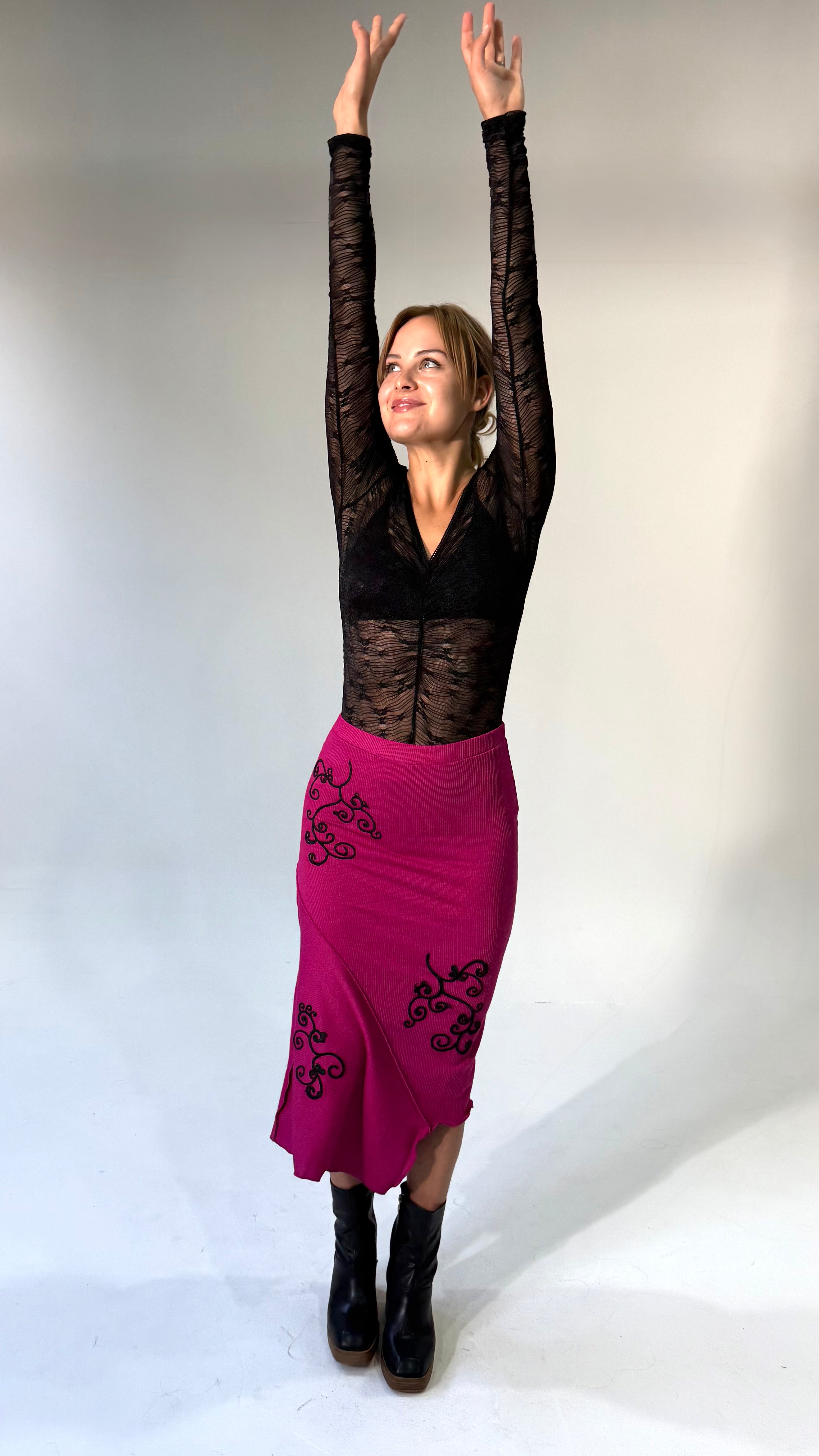 Merrowed Asymmetrical Midi Skirt-Magenta