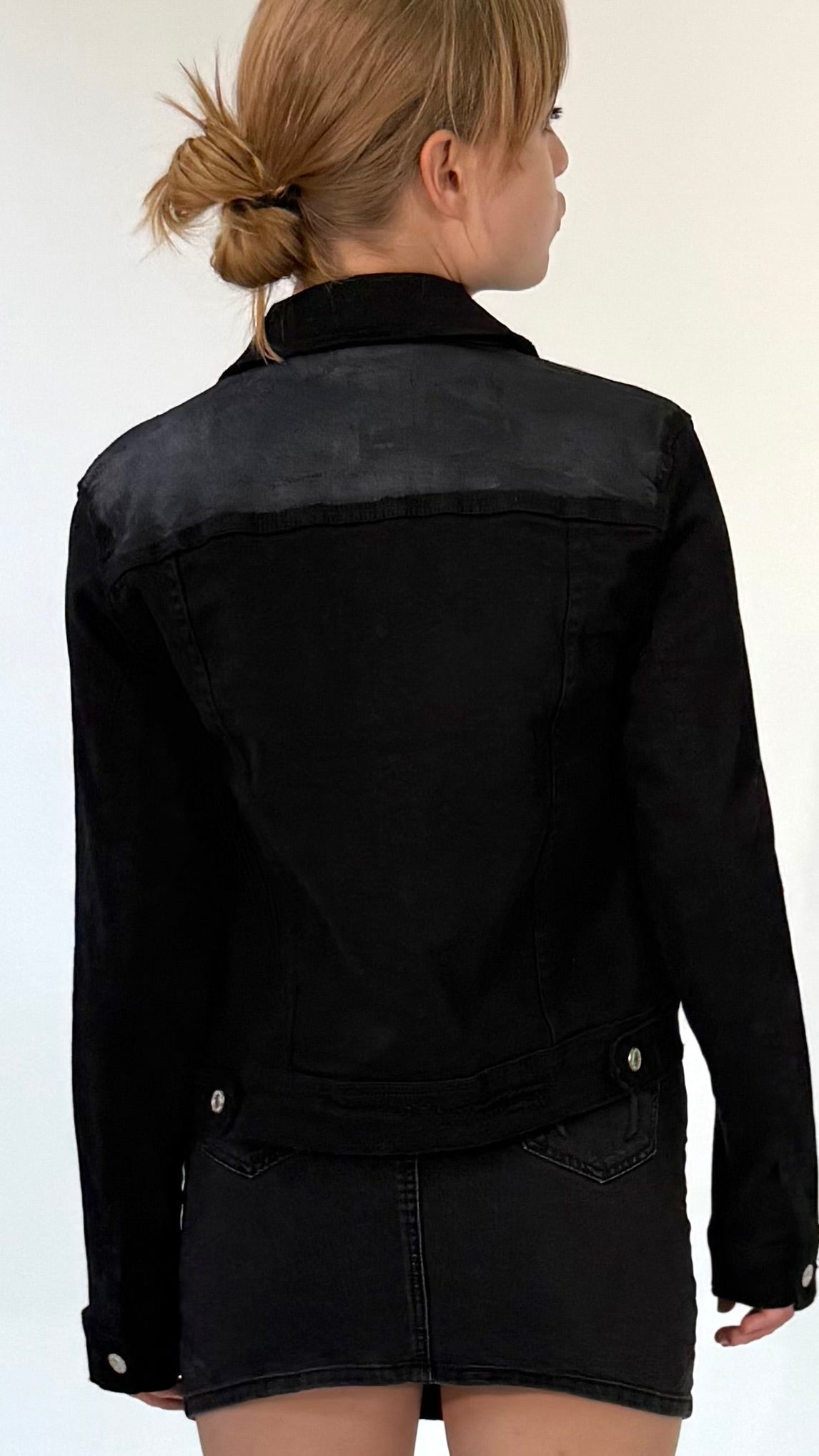 Hand Painted Denim Jacket-Black-5 Pocket