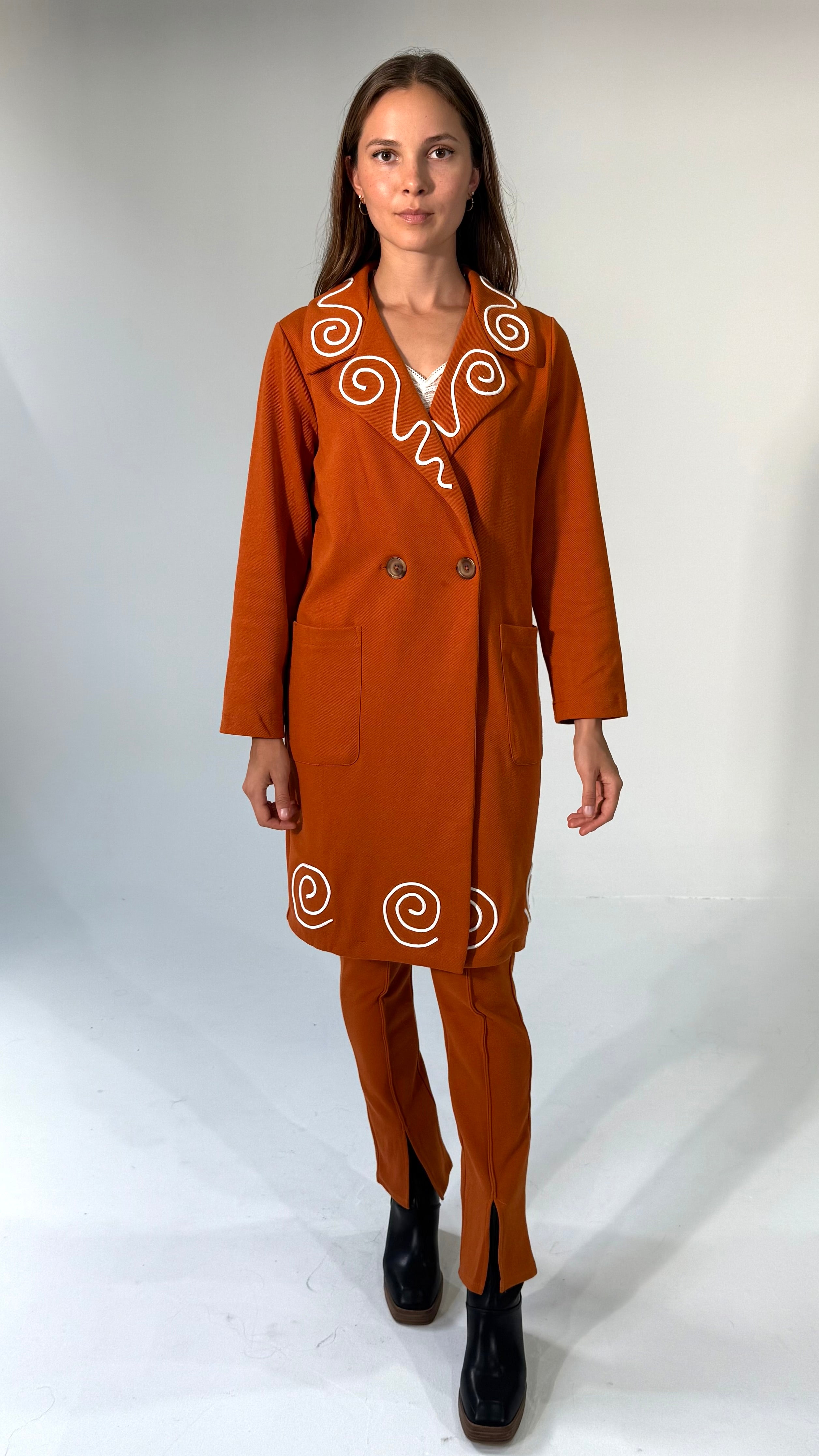 4 Way Wear-Double Breasted Coat- Burnt Orange/White- Made to Order