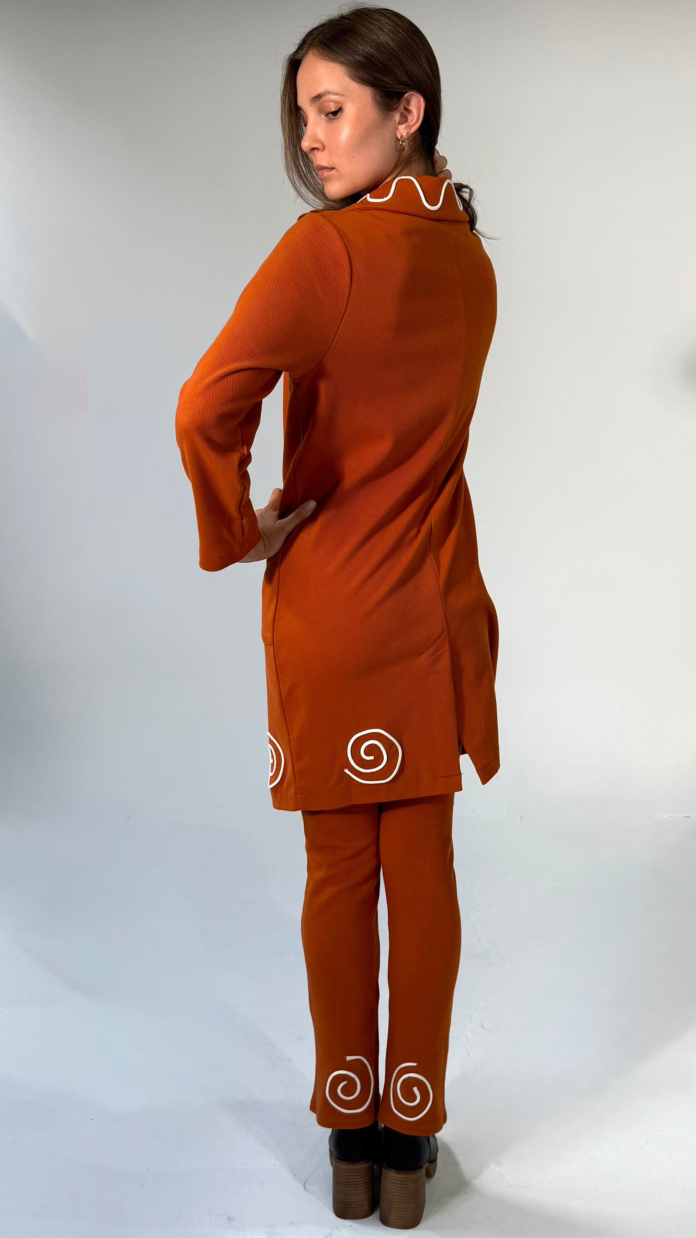 4 Way Wear-Double Breasted Coat- Burnt Orange/White- Made to Order