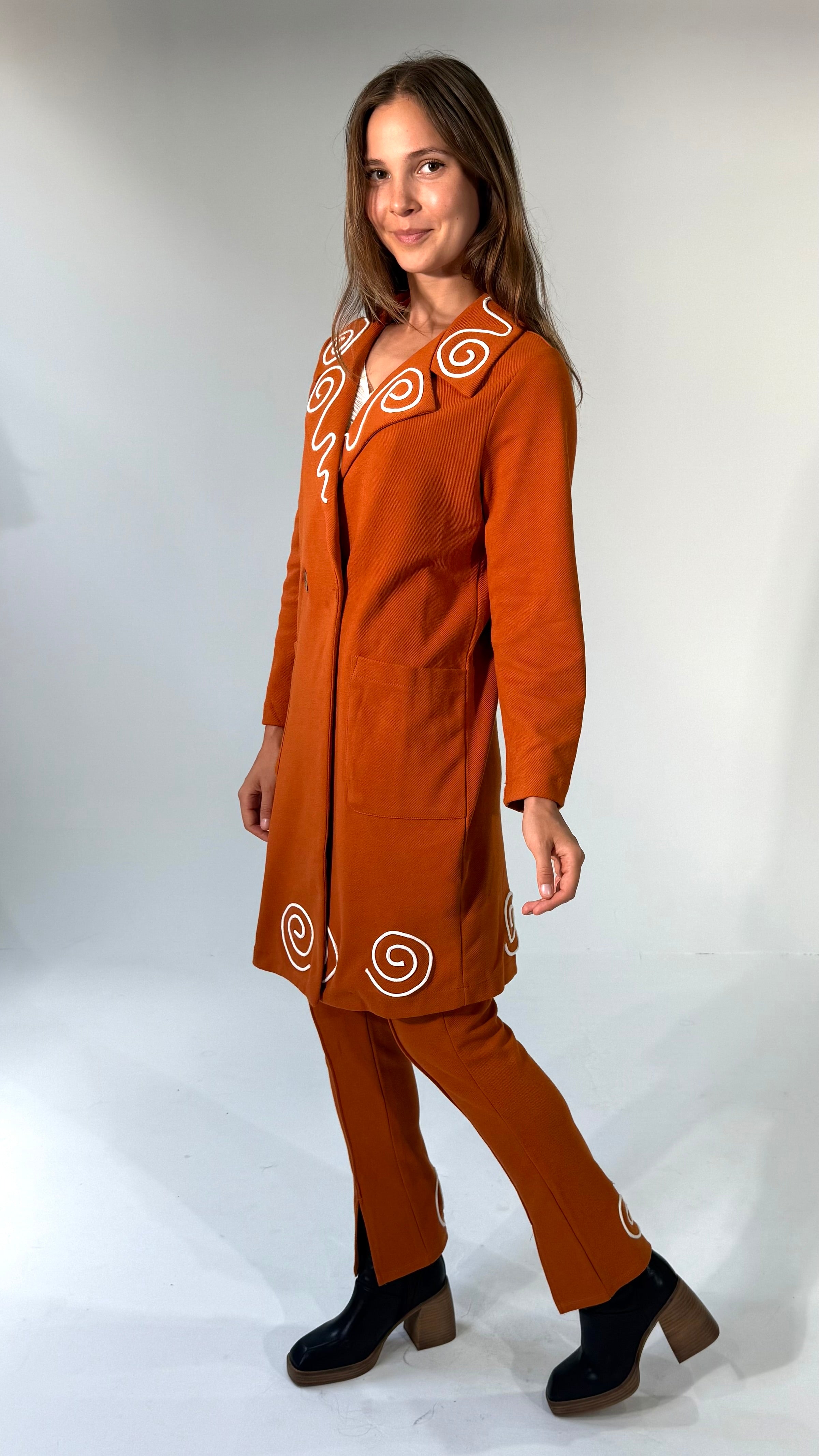 4 Way Wear-Double Breasted Coat- Burnt Orange/White- Made to Order