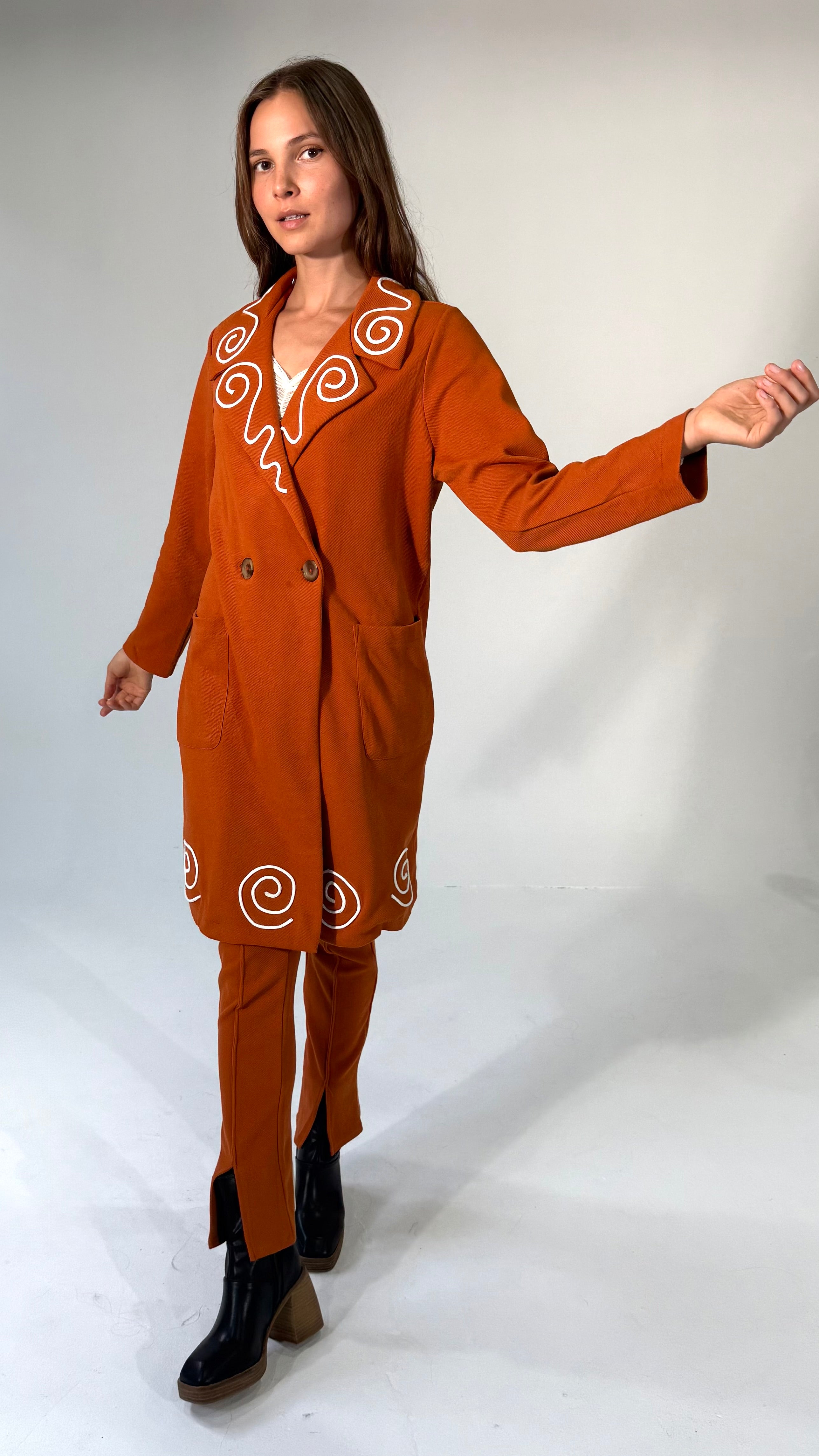 4 Way Wear-Double Breasted Coat- Burnt Orange/White- Made to Order