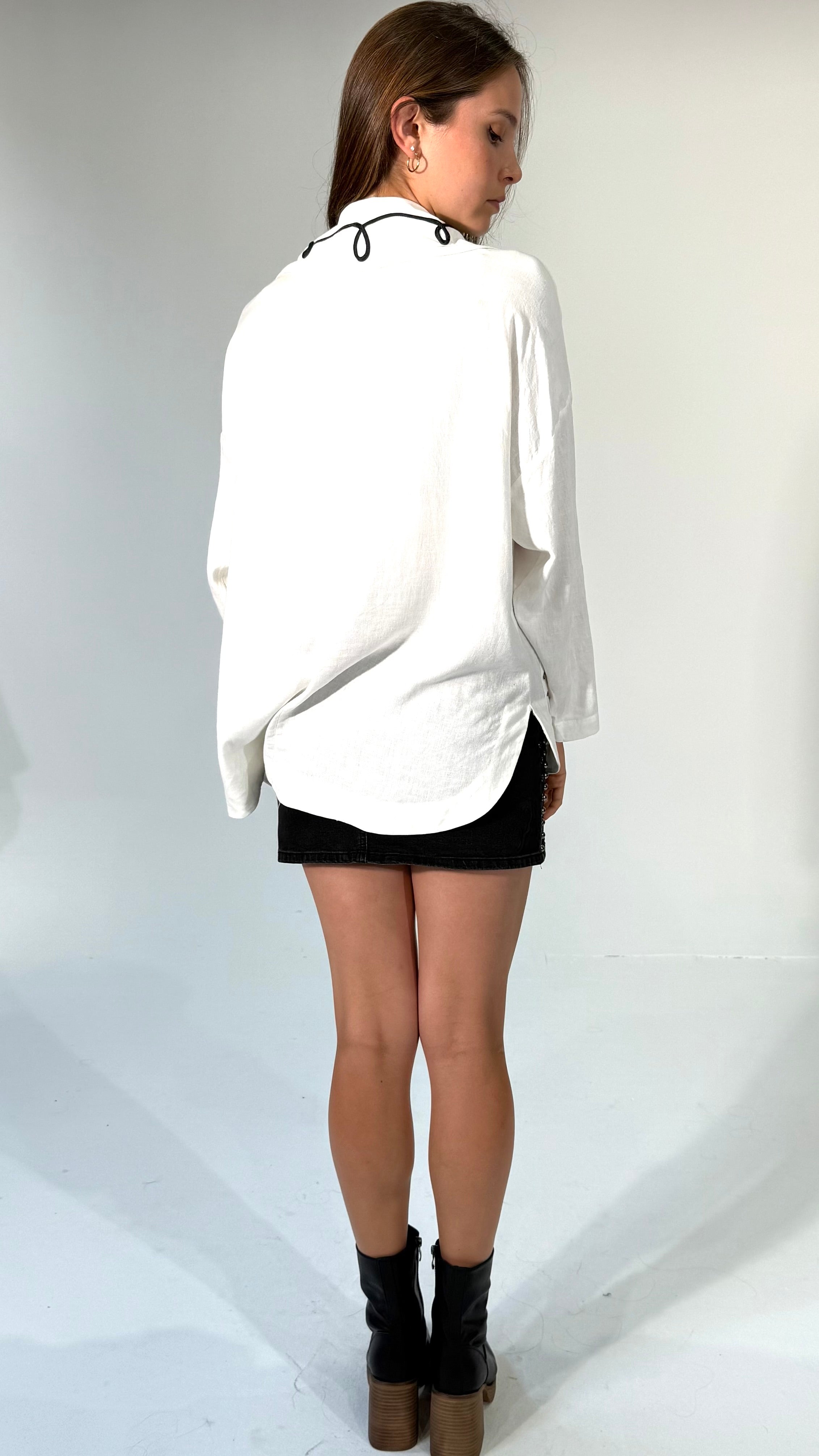 "Painter's Jacket" Oversize White Linen Jacket with Embroidery