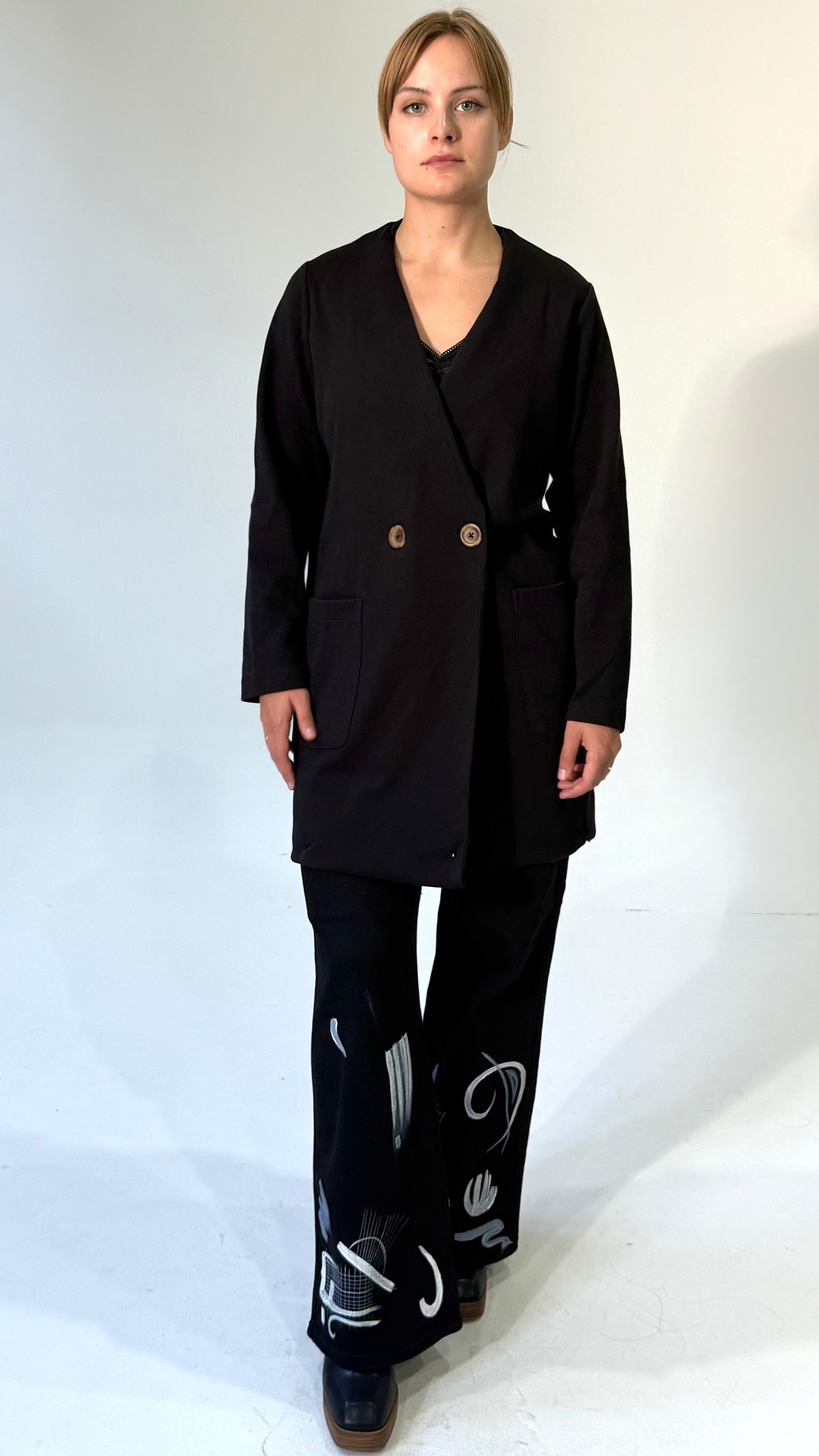 4 Way Wear-Double Breasted Coat- Black/Red Spiral- Made to Order